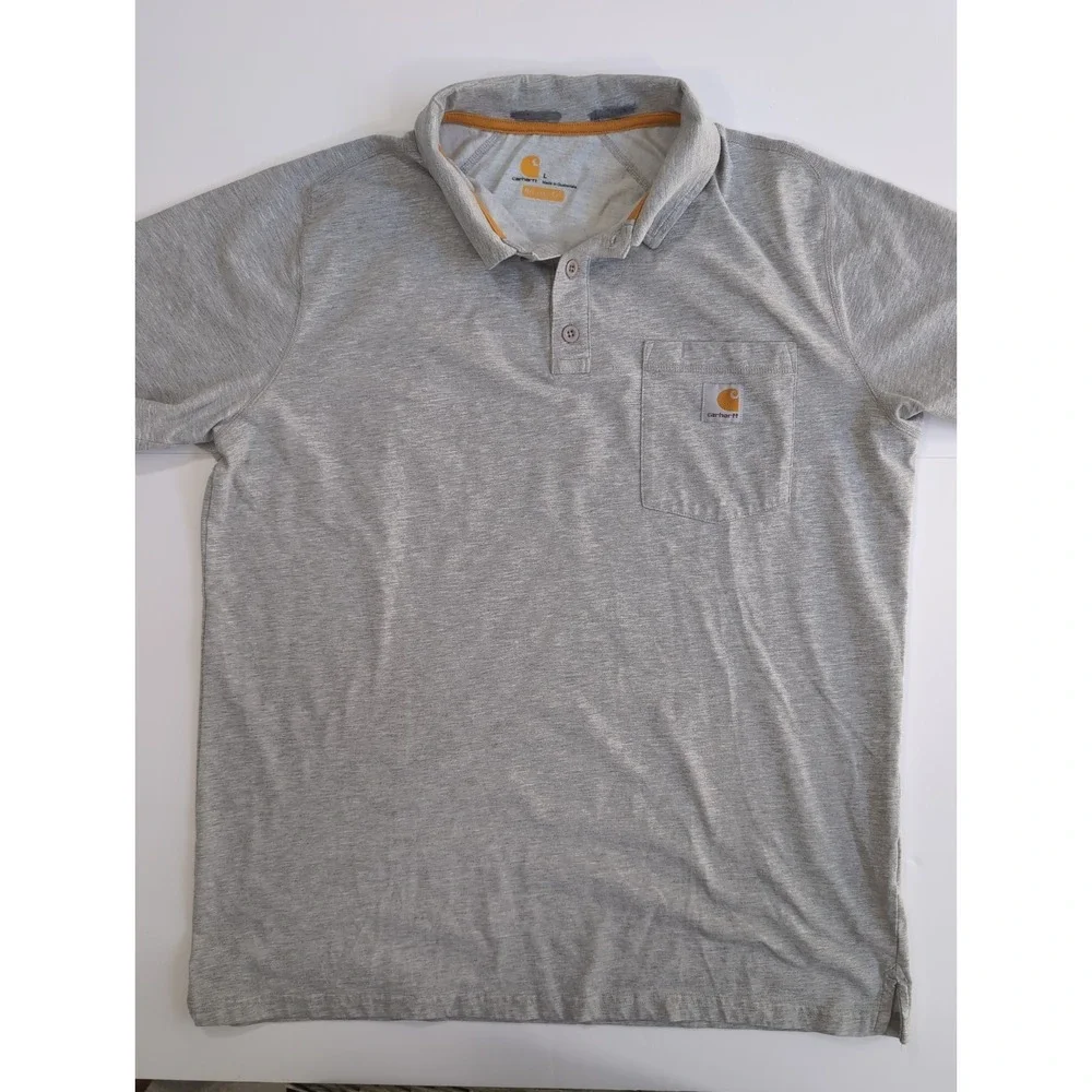 Carhartt Force Polo Shirt Mens Large L Gray Short Sleeve Pocket Work Golf